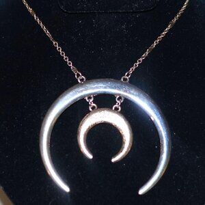 Gold Silver Tone Half Moon Chain Necklace 19"